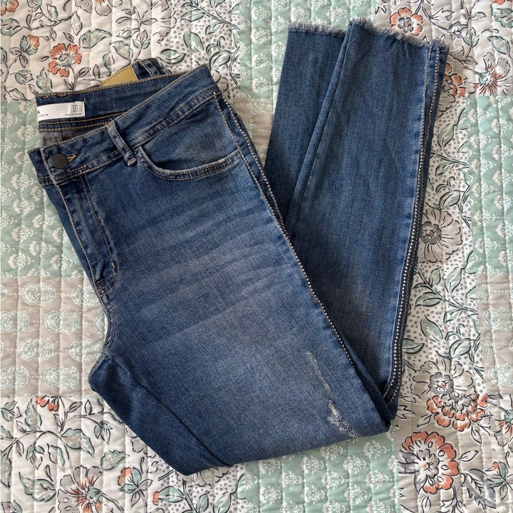 NWOT Zara High Rise Rhinestone Detail Skinny Jeans